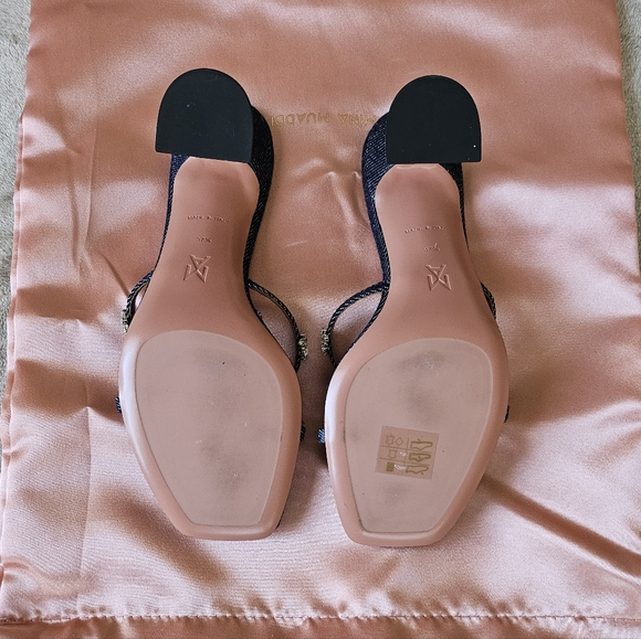 Amina Muaddi Lily Denim Slipper/Heel 70 mm, Flower crystals, Size 37.5